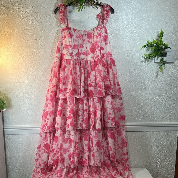 Revelry Poppy Chiffon Ruffle Tier Dress Lace Up Back Zipper Ruffle Straps Dress - Picture 2 of 16